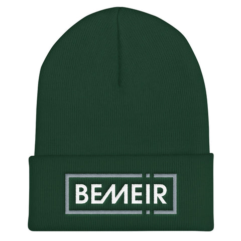 Spruce Green With White and Silver Embroidery Cuffed Beanie